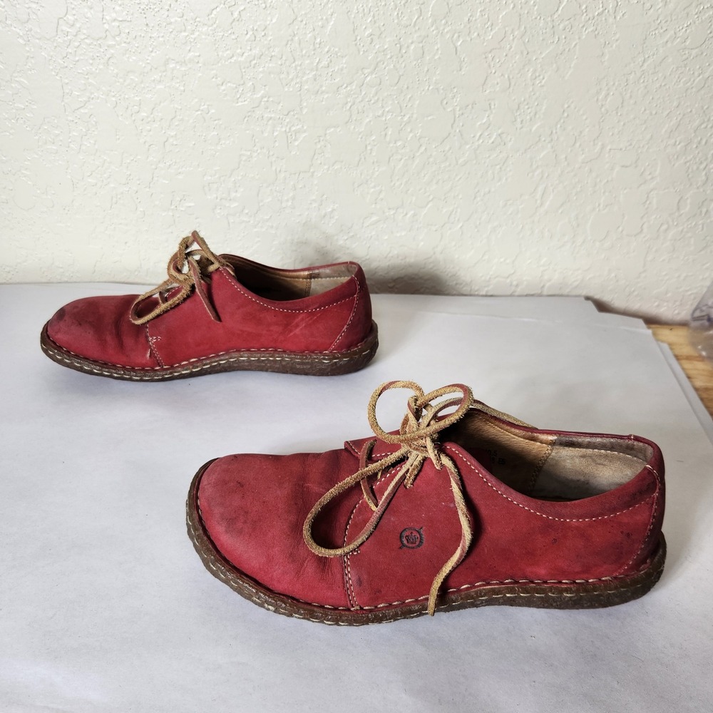 Born Red Suede Leather Lace Up Oxfords Shoes W0648 E5 Womens Size 9 40.5